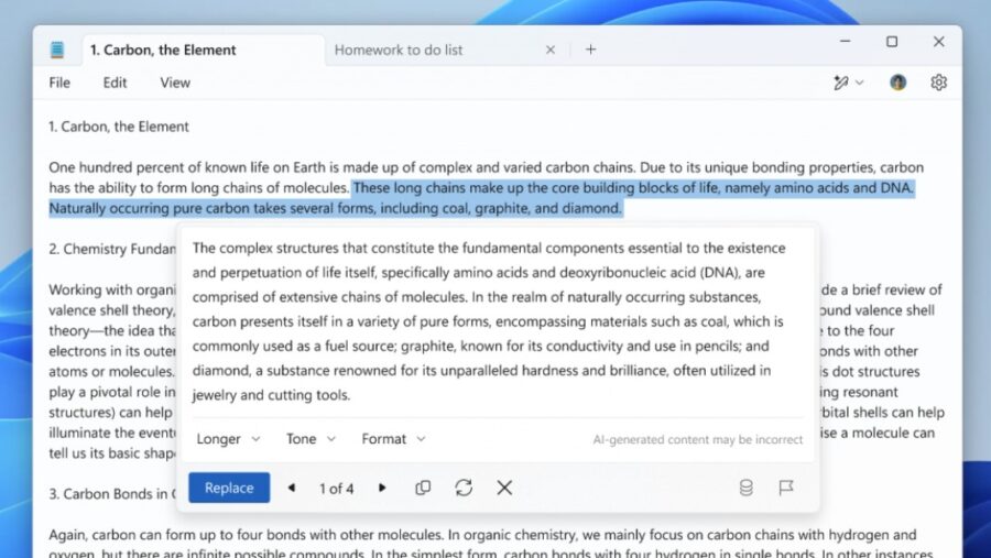 NotePad Generative AI Rewrite